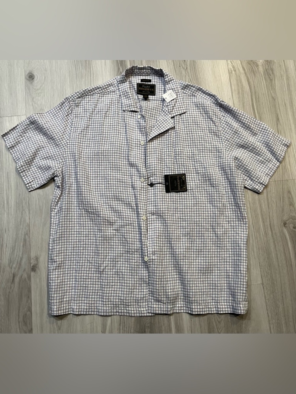 Jos A. Bank Lavender and White‎ Gingham Short-Sleeve Camp Shirt